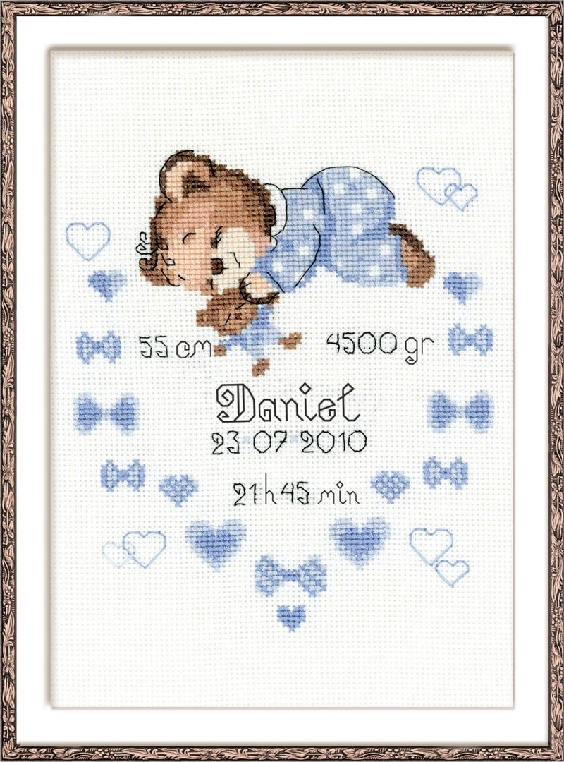 RIOLIS - Boys Birth Announcement 1124, Cross Stitch Kits 7"X9.5", for Beginners & Advanced, Counted Stitching Kit Adult, Embroidery Set - Image 1