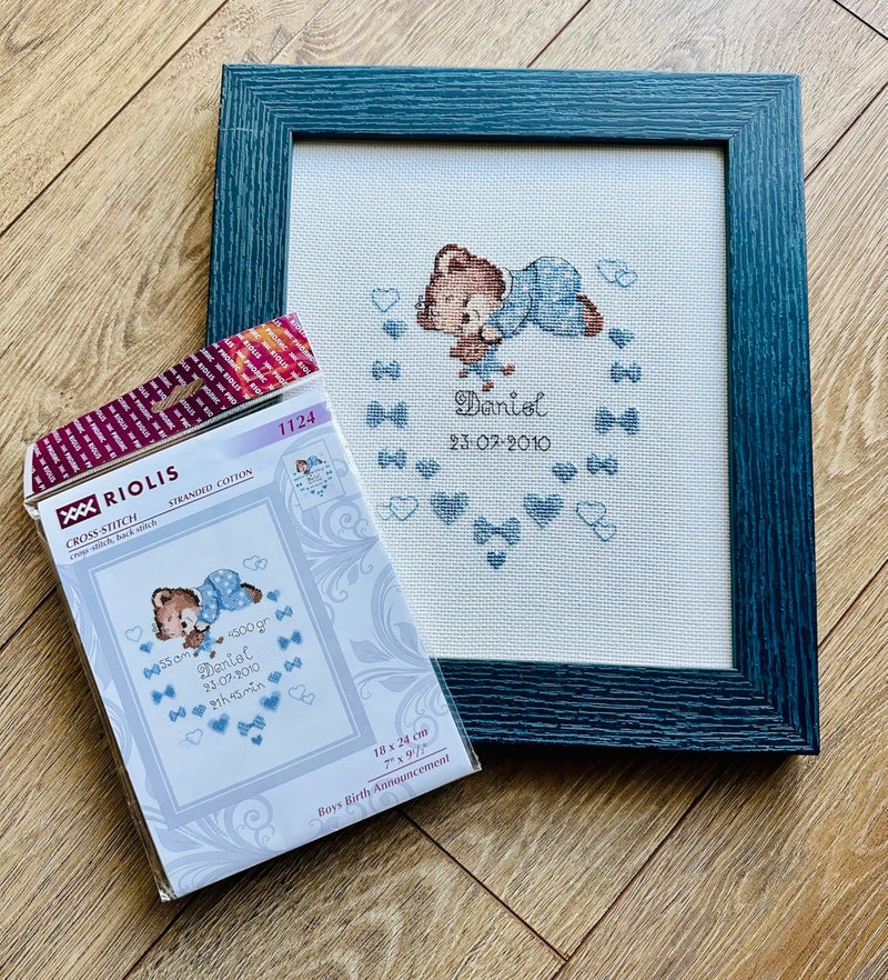 RIOLIS - Boys Birth Announcement 1124, Cross Stitch Kits 7"X9.5", for Beginners & Advanced, Counted Stitching Kit Adult, Embroidery Set - Image 3