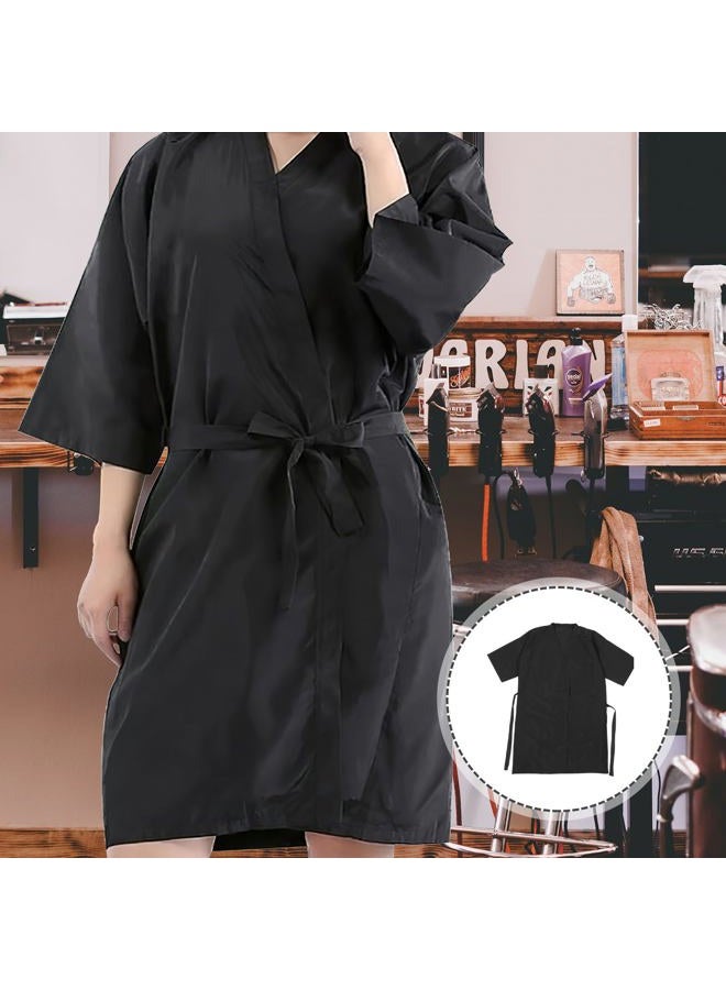 Lurrose Black Salon Client Gown Robes Cape Hair Smock Cape for Clients Kimono Style - Image 5