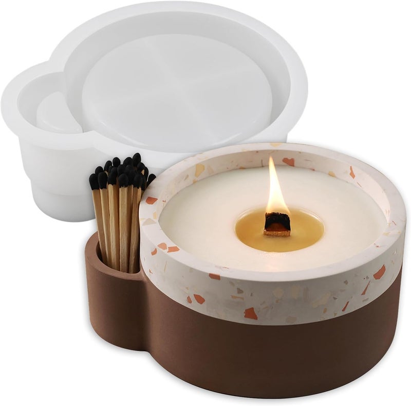 FirstTry Candle Holder Vase Resin Mold with Match Holder I 3D Large Round Vessels Silicone Epoxy Casting Mould I Concrete Molds for DIY Handmade Storage Box Plaster Art Crafts Flower Plant Holder - Image 1