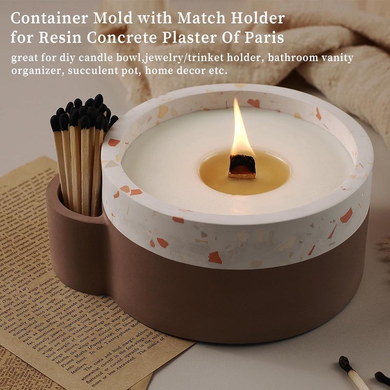 FirstTry Candle Holder Vase Resin Mold with Match Holder I 3D Large Round Vessels Silicone Epoxy Casting Mould I Concrete Molds for DIY Handmade Storage Box Plaster Art Crafts Flower Plant Holder - Image 4
