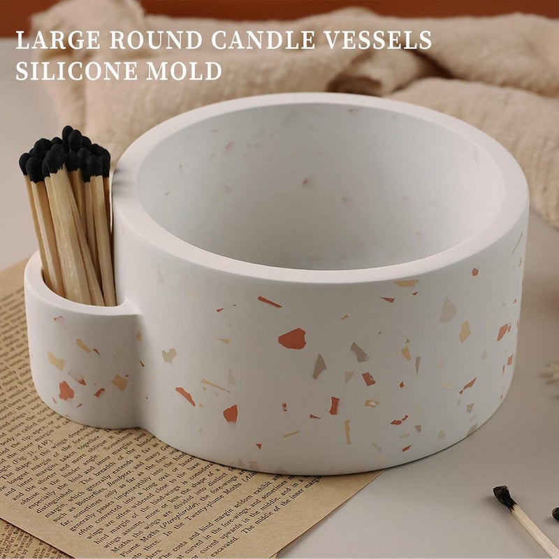 FirstTry Candle Holder Vase Resin Mold with Match Holder I 3D Large Round Vessels Silicone Epoxy Casting Mould I Concrete Molds for DIY Handmade Storage Box Plaster Art Crafts Flower Plant Holder - Image 3
