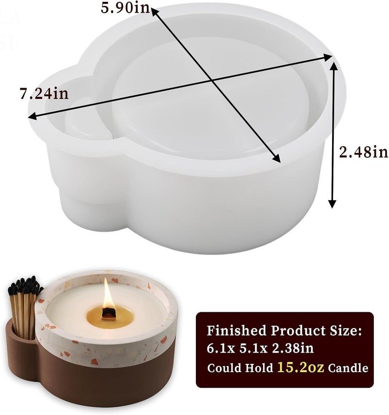 FirstTry Candle Holder Vase Resin Mold with Match Holder I 3D Large Round Vessels Silicone Epoxy Casting Mould I Concrete Molds for DIY Handmade Storage Box Plaster Art Crafts Flower Plant Holder - Image 2
