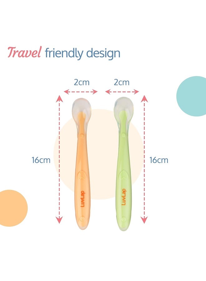 Luvlap Baby Feeding Spoon Set Of 2 With Ultra Supple 100% Silicone Tip,Bpa Free Material With Food Grade Silicone Tip,Self Feeding Utensil,Baby Weaning Spoon For Kids 4 Months+(Green&Pink),16 Cm - Image 4