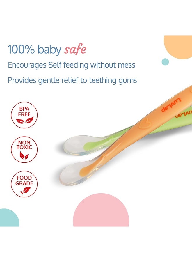Luvlap Baby Feeding Spoon Set Of 2 With Ultra Supple 100% Silicone Tip,Bpa Free Material With Food Grade Silicone Tip,Self Feeding Utensil,Baby Weaning Spoon For Kids 4 Months+(Green&Pink),16 Cm - Image 3