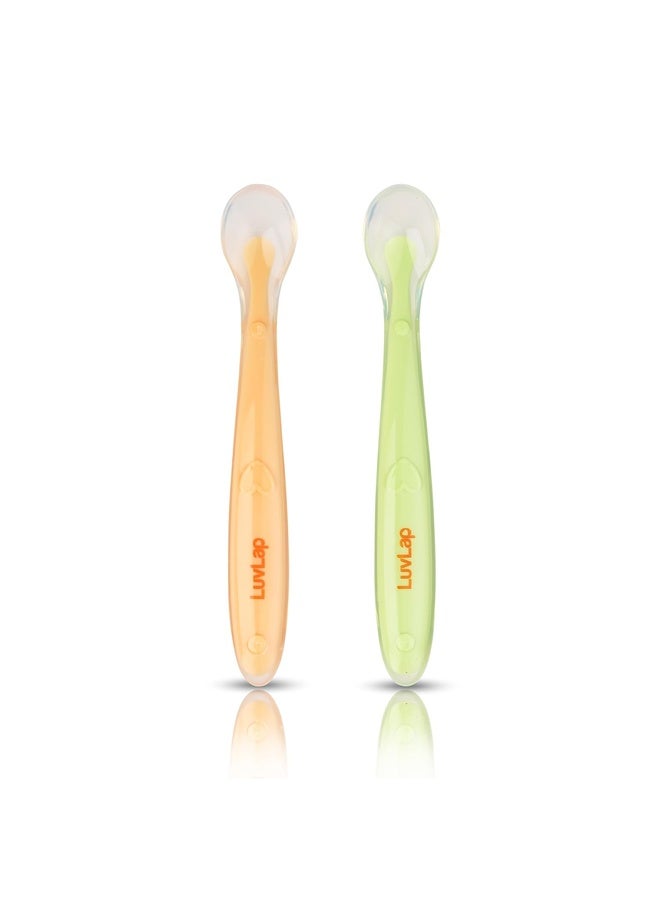 Luvlap Baby Feeding Spoon Set Of 2 With Ultra Supple 100% Silicone Tip,Bpa Free Material With Food Grade Silicone Tip,Self Feeding Utensil,Baby Weaning Spoon For Kids 4 Months+(Green&Pink),16 Cm - Image 1