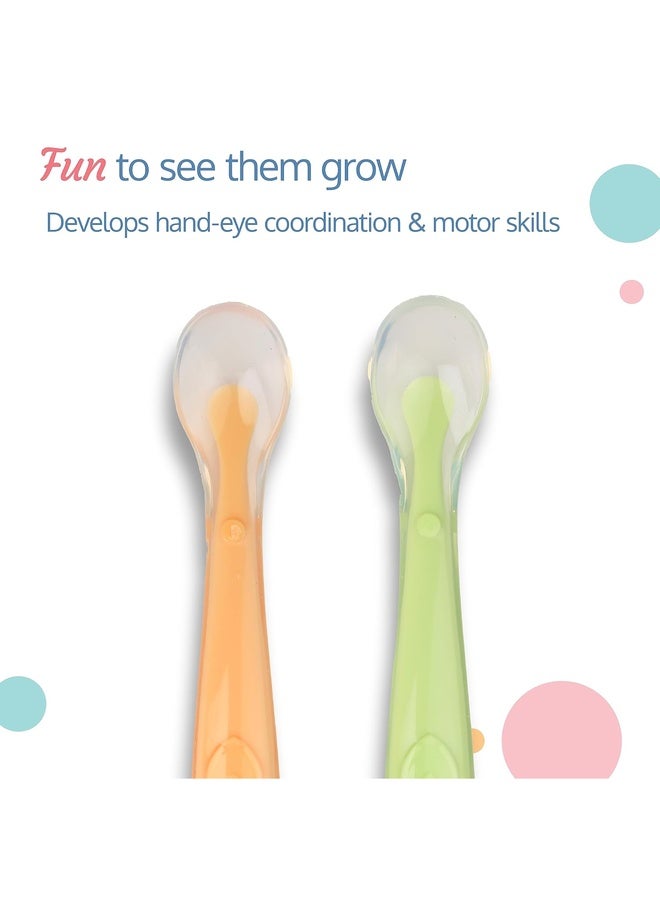 Luvlap Baby Feeding Spoon Set Of 2 With Ultra Supple 100% Silicone Tip,Bpa Free Material With Food Grade Silicone Tip,Self Feeding Utensil,Baby Weaning Spoon For Kids 4 Months+(Green&Pink),16 Cm - Image 5