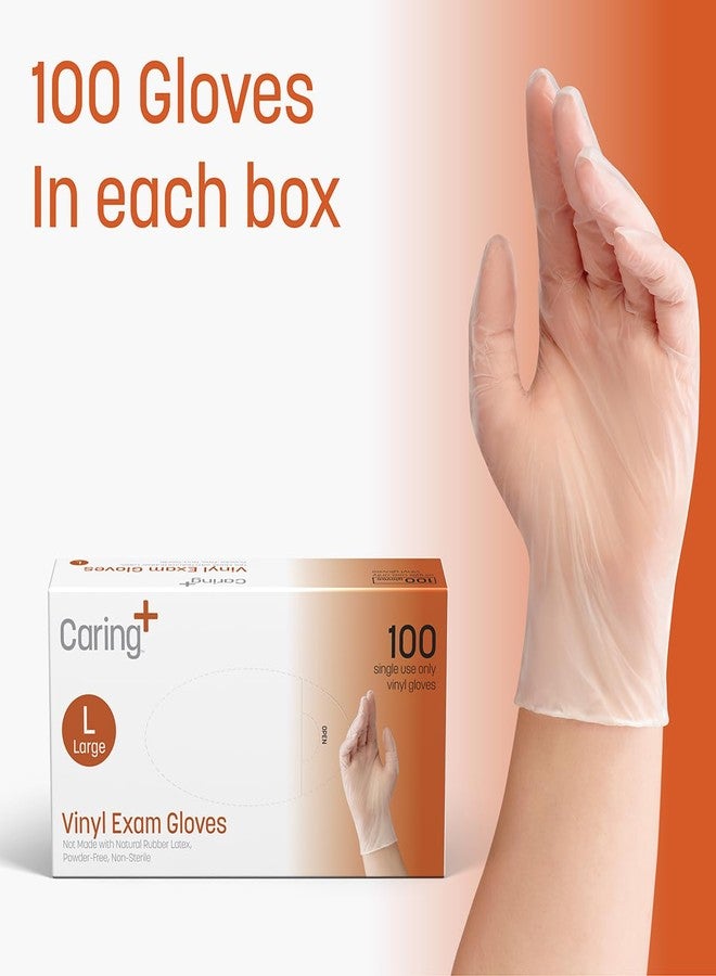 Caring Vinyl Exam Gloves (100ct), Powder Free and Not Made with Natural Rubber Latex, Gloves for Medical Use, First Aid, Food Prep and More, Large - Image 5