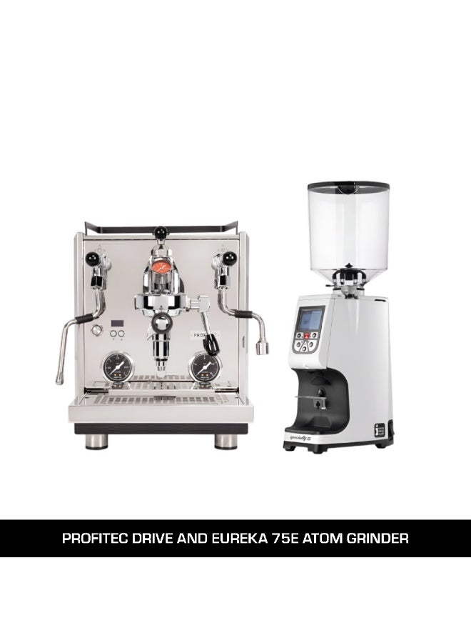 بروفتك آلة الإسبريسو ثنائية الغلاية - PROFITEC Drive مع PID والفولاذ المقاوم للصدأ + مطحنة يوركا آتوم 75E، بكاميرات مسطحة مقاس 75 ملم، جرعة قابلة للبرمجة  - Image 1