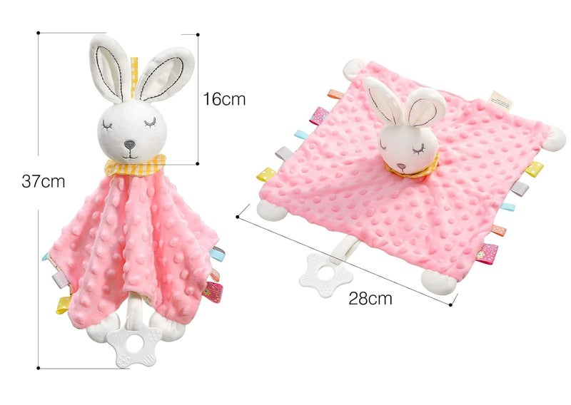 Zooawa Loveys for Babies Security Blanket Soft Stuffed Animal Bunny Lovey Unisex Lovie Baby Stuff Snuggle Blanket with Tags Teether Bells Soothing Plush Toys Baby Gift for Newborn Pink Rabbit - Image 3