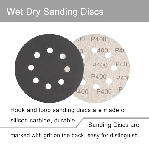 Rvetol 140Pcs 5 Inch Wet Dry Sanding Discs Hook and Loop 8 Holes Sandpaper 400/600/800/1000/1500/2000/3000 Assortment Grits for Orbital Sander Automotive Wood Metal Polishing - Image 4