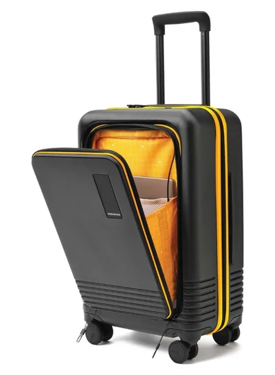 Mokobara Polycarbonate The Cabin Pro Luggage 58Cms Cabin Size German Makrolon Poly-Carbonate Hardside 4 Spinner Wheels Suitcase Trolley (Crypto Sunray 2.0 - Yellow), Small