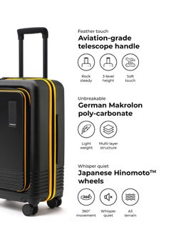 Mokobara MOKOBARA Polycarbonate The Cabin Pro Luggage 58Cms Cabin Size German Makrolon Poly-Carbonate Hardside 4 Spinner Wheels Suitcase Trolley (Crypto Sunray 2.0 - Yellow), Small  - Image 4