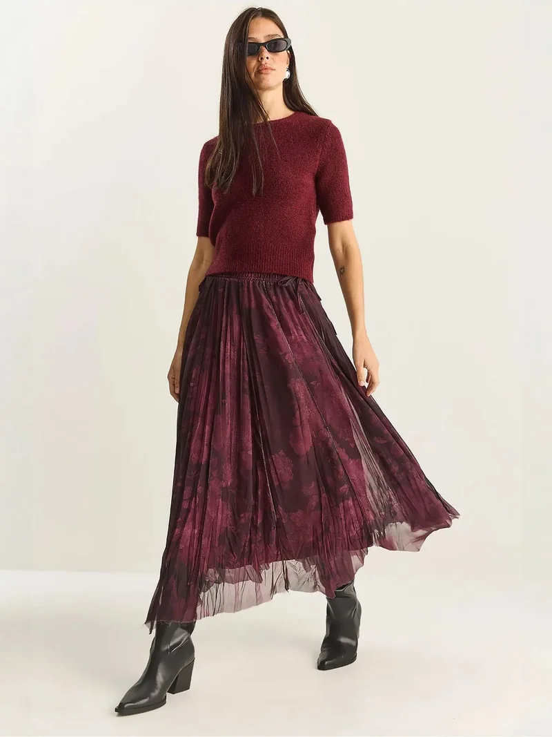 Bianco Lucci LUCCI High Waist Patterned Midi Skirt