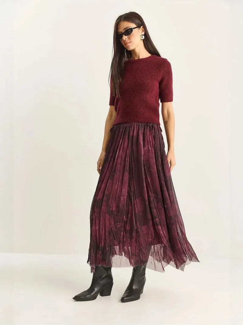 Bianco Lucci LUCCI High Waist Patterned Midi Skirt