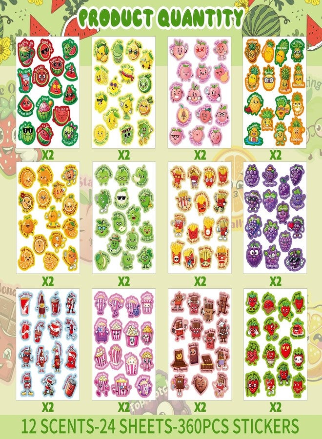 Kalysky Scratch and Sniff Stickers, 360 PCS Reusable Smelly Stickers for Kids, 24 Sheets 12 Different Fruit Food Scents, Non-Toxic Reward Scented Sticker for Kids Classroom Teachers - Image 3