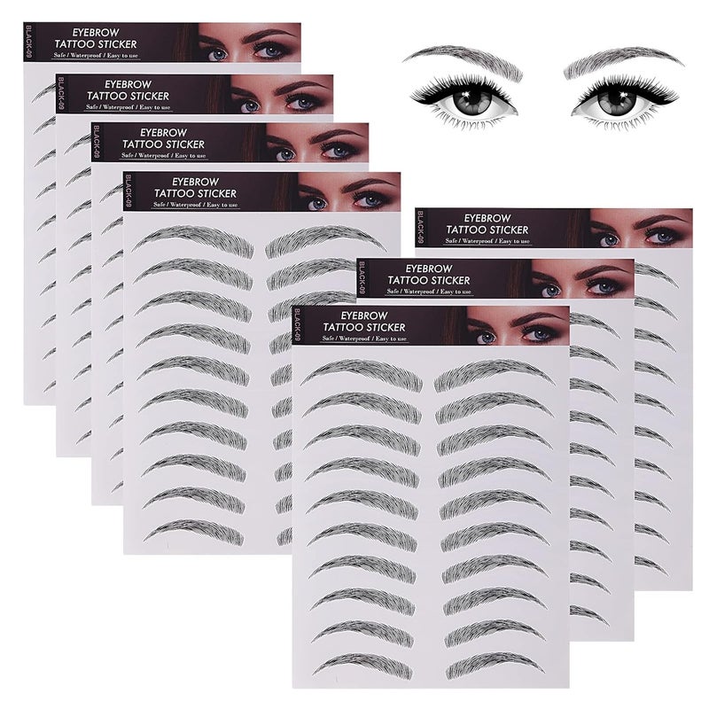 Molain 4D HairLike Eyebrow Tattoos Stickers 7 Sheets Waterproof Longlasting Brow Tattoo Eyebrow Colors Transfers Arch Style Sticker Peel Off for Eyebrow Grooming Shaping Black