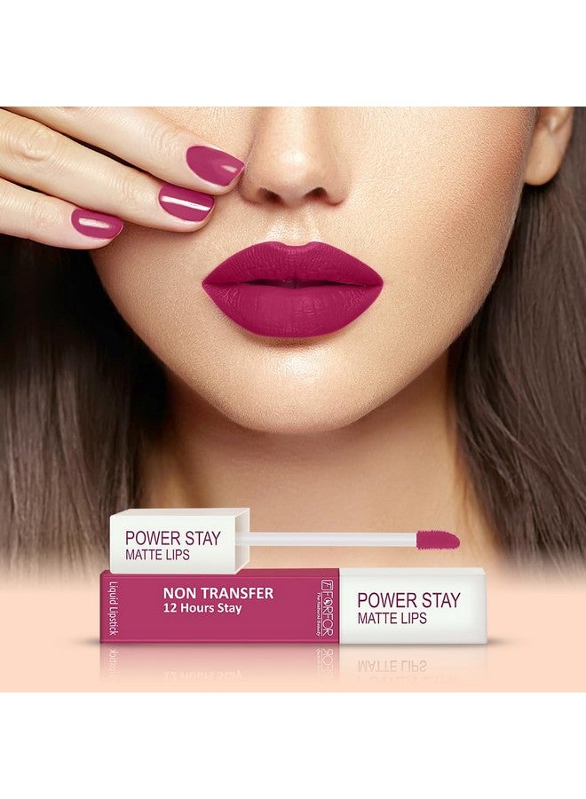 فور فور أحمر شفاه باور ستاي يدوم طويلاً غير لامع - مقاوم للماء (يدوم لمدة 12 ساعة)، وردي فوشيا (Ff_Power Stay10) - Image 3