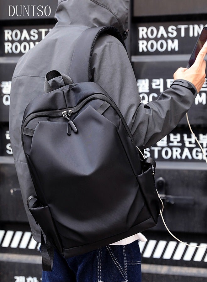 DUNISO Large Capacity Nylon Fabric Shoulders Bag,Waterproof Laptop Backpack With USB Charge Port And headphone Jack Suitable for 15.6-Inch Laptops For Travel,Business,Black - Image 3