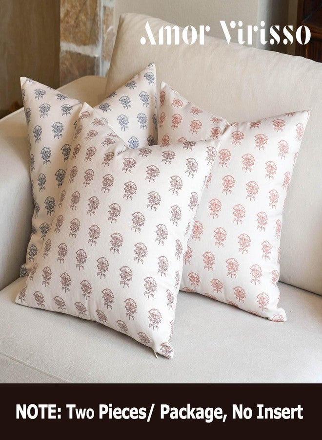 Amor Virisso Set of 2 Floral Block Print Pillow Covers 18x18 Inch, Vintage Flower Decorative Throw Pillowcases Neutral Accent Farmhouse Pillows Home Decor for Sofa Couch Bed, Brown - Image 5