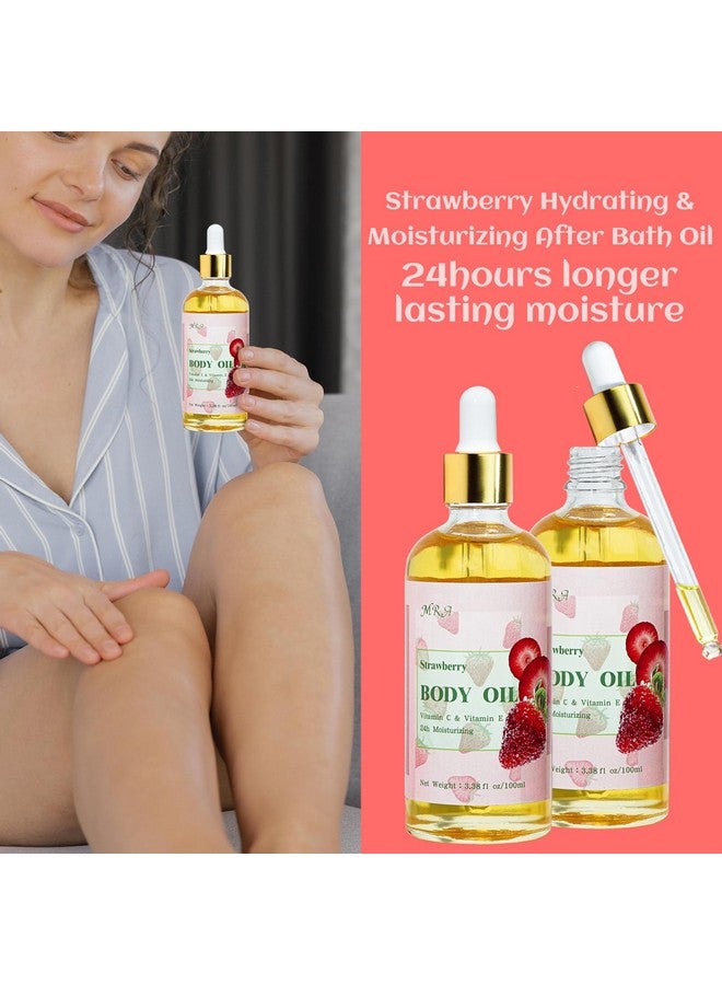 MR.A عبوة من زيت الجسم برائحة عصير الفراولة، زيت الجسم بفيتامين E بعد الاستحمام مع زيت الجوجوبا، زيت الاستحمام المرطب للجسم برائحة كعكة الفراولة للبشرة الجافة، زيت التدليك وزيت غواشا مع أداة غواشا - Image 4