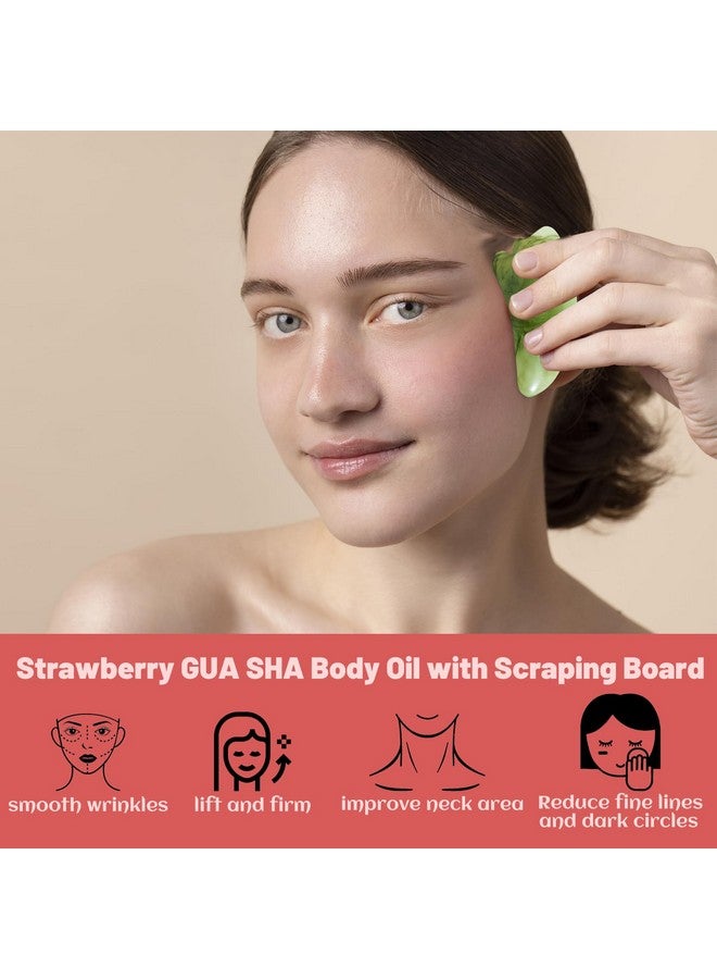 MR.A عبوة من زيت الجسم برائحة عصير الفراولة، زيت الجسم بفيتامين E بعد الاستحمام مع زيت الجوجوبا، زيت الاستحمام المرطب للجسم برائحة كعكة الفراولة للبشرة الجافة، زيت التدليك وزيت غواشا مع أداة غواشا - Image 5