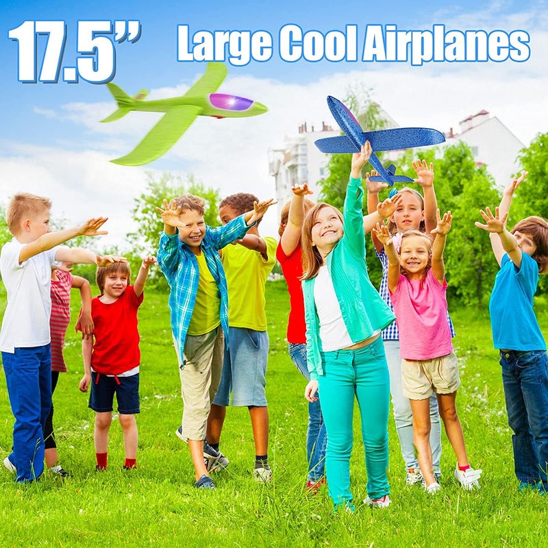 BooTaa 4 Pack LED Foam Airplane,17.5" Large Throwing Foam Plane, 2 Flight Mode Glider, Flying Toy for Kids, Gifts for 3 4 5 6 7 8 9 Years Old Boy, Outdoor Sport Toys Birthday Party Favors - Image 2