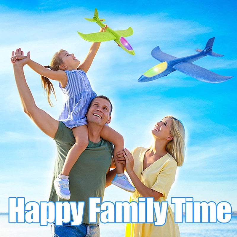 BooTaa 4 Pack LED Foam Airplane,17.5" Large Throwing Foam Plane, 2 Flight Mode Glider, Flying Toy for Kids, Gifts for 3 4 5 6 7 8 9 Years Old Boy, Outdoor Sport Toys Birthday Party Favors - Image 4