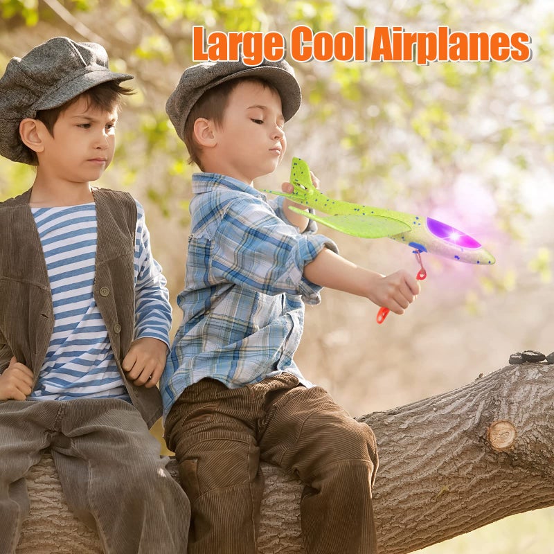 BooTaa 4 Pack LED Foam Airplane,17.5" Large Throwing Foam Plane, 2 Flight Mode Glider, Flying Toy for Kids, Gifts for 3 4 5 6 7 8 9 Years Old Boy, Outdoor Sport Toys Birthday Party Favors - Image 5