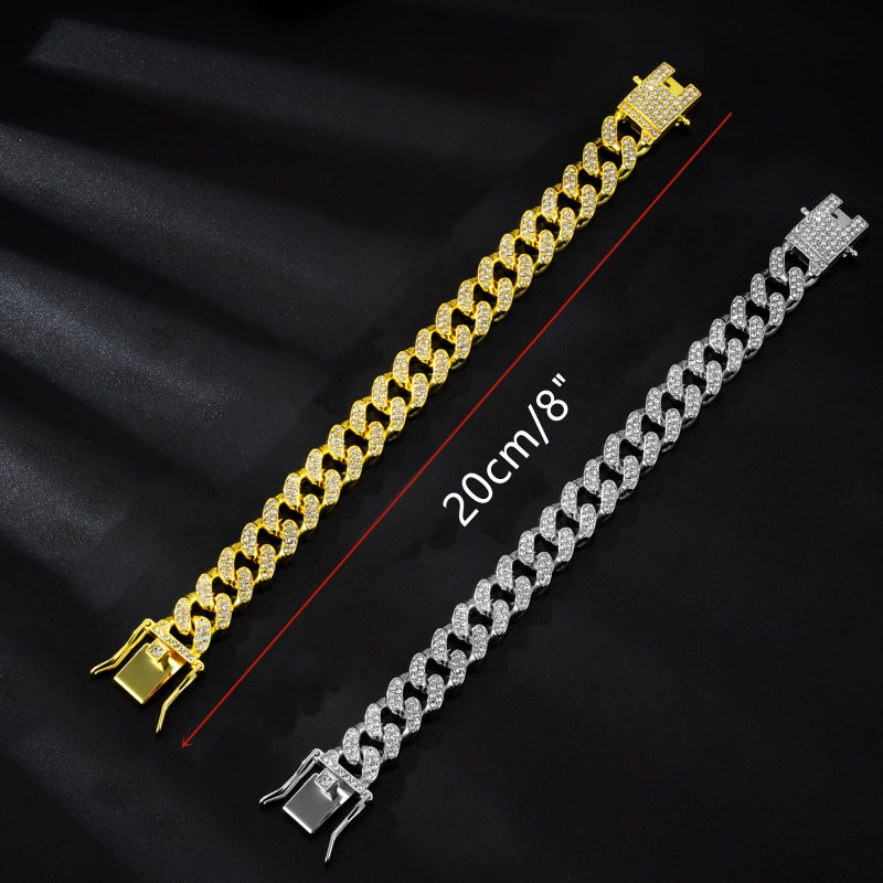 DKJEkdje Cat Chain Collar, 2 Pcs Diamond Cuban Link Kitten Walking Collar with Secure Buckle Pet Rhinestones Necklace Metal Chain Jewelry Accessories for Cats Dogs Kittens Puppies 8inch, Gold and Slivery - Image 2