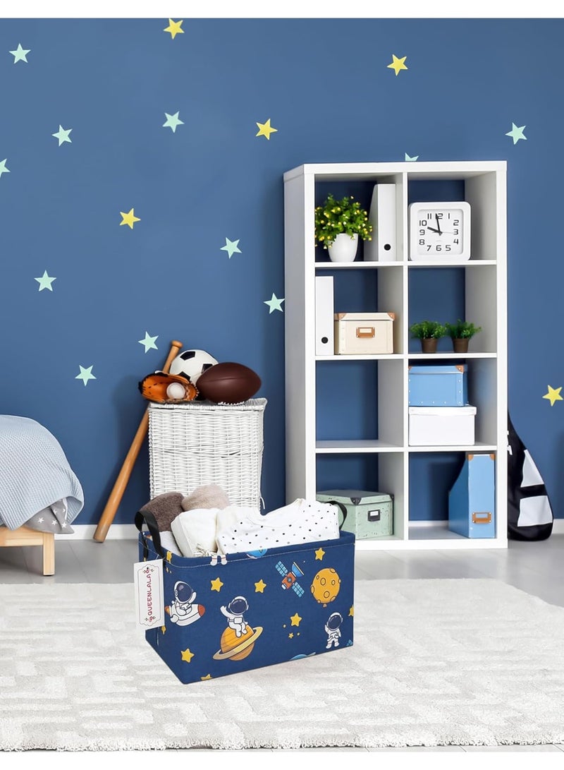 QUEENLALA Rectangular Laundry Hamper/Foldable Nursery Laundry Basket for Organizing/Storage Bin Baskets/Children Toy Office Bedroom/Toy Bin Closet Shelf Baskets（Rec-Yellow Star Astronaut） - Image 4