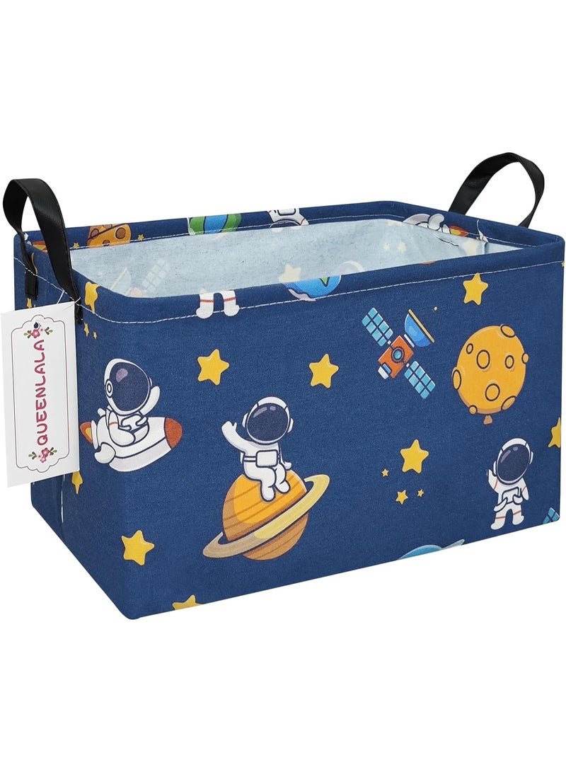 QUEENLALA Rectangular Laundry Hamper/Foldable Nursery Laundry Basket for Organizing/Storage Bin Baskets/Children Toy Office Bedroom/Toy Bin Closet Shelf Baskets（Rec-Yellow Star Astronaut） - Image 1