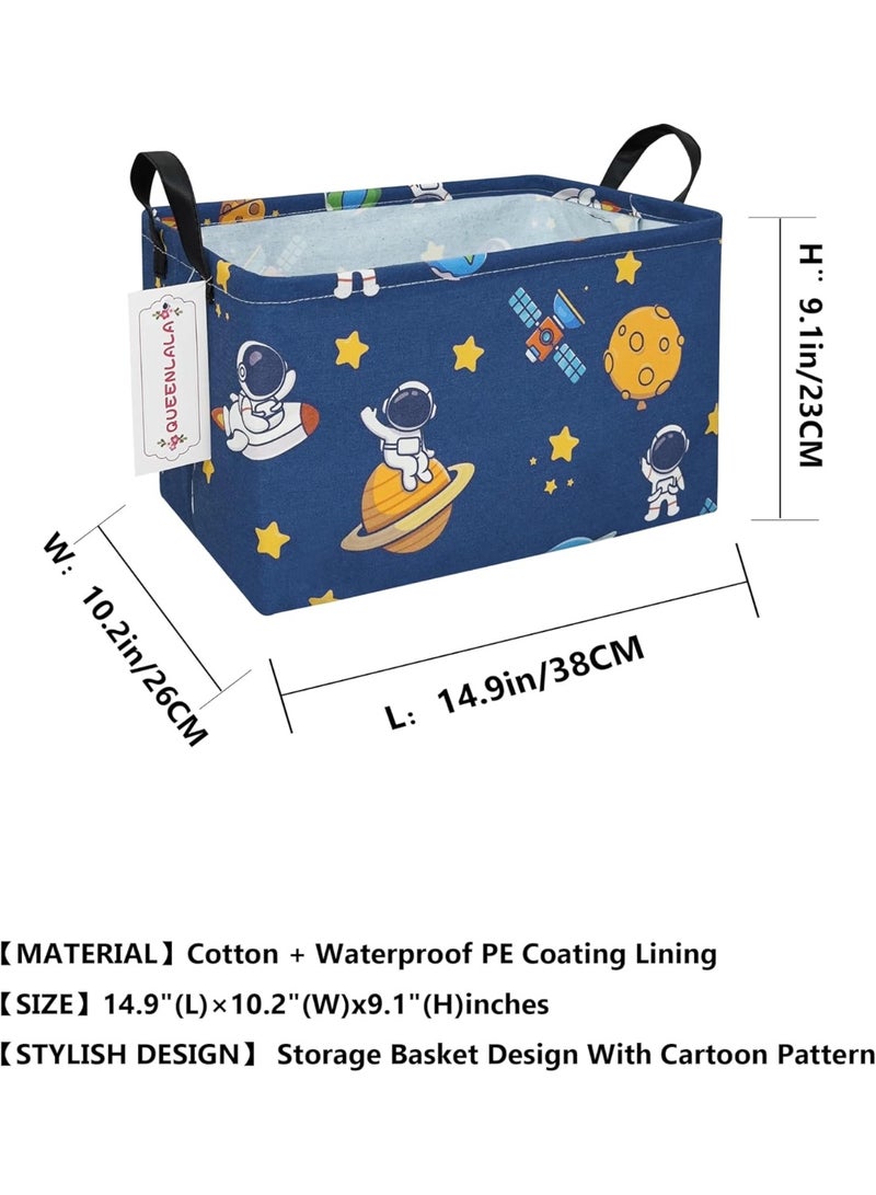 QUEENLALA Rectangular Laundry Hamper/Foldable Nursery Laundry Basket for Organizing/Storage Bin Baskets/Children Toy Office Bedroom/Toy Bin Closet Shelf Baskets（Rec-Yellow Star Astronaut） - Image 2