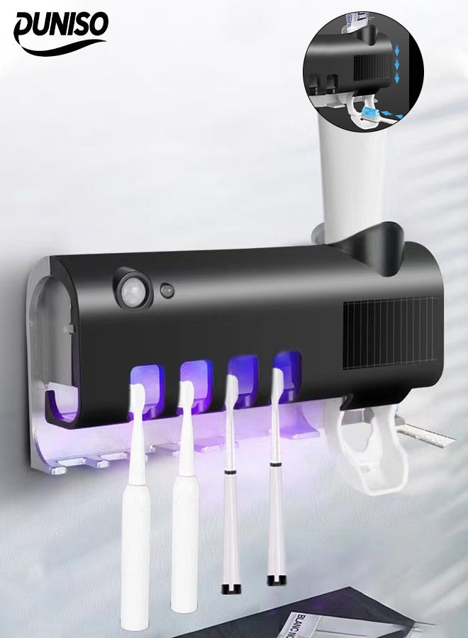 DUNISO UV Toothbrush Sterilizer， Wall Mounted Toothbrush Holder, Toothbrush Holder, Wireless Design, Bathroom Toothbrush Holder Wall Mounted UV Sterilizer，Black  - Image 1