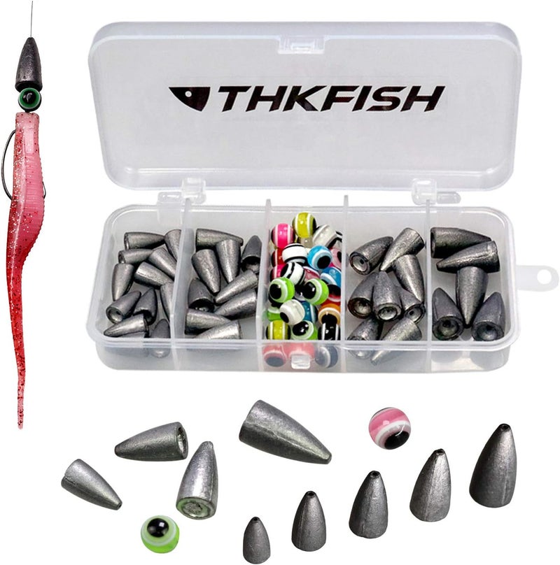 THKFISH Fishing Weights Sinkers Fishing Beads Bullet Sinkers Carolina Rig Texas Rig Kit Fishing Accessories Kit 64pcs/219pcs - Image 1