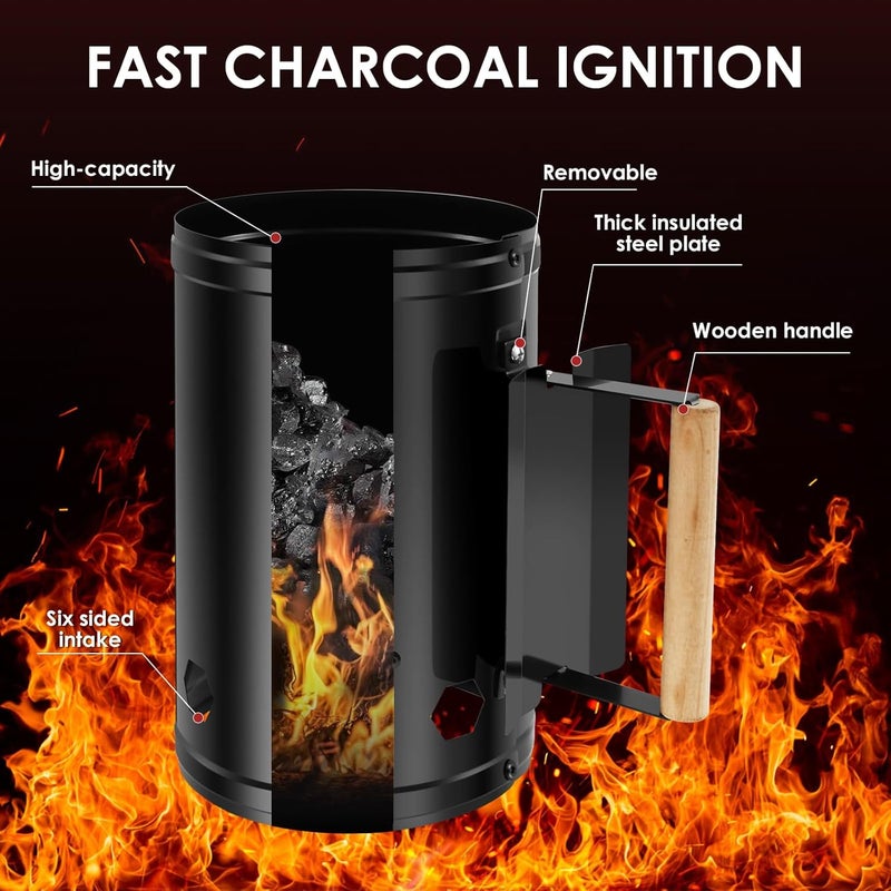 windforgecraft Charcoal Chimney Starter Chimney Starter for Charcoal Grills & Barbecues Rapid Barbecue Grill Fire Starter Briquette Starter Canister for Camping Picnic Outdoor Grilling & Cooking - Image 5