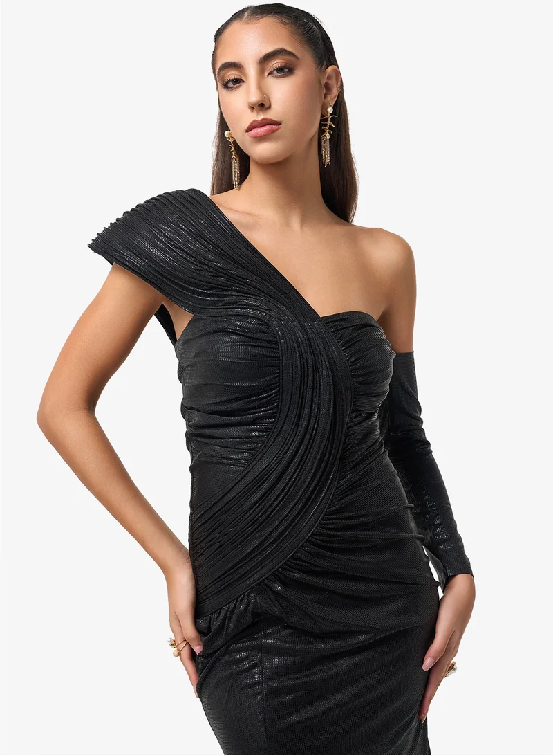 Threadz by Ajooni  One Shoulder Side Slit Maxi Dress for Women | Best Price UAE