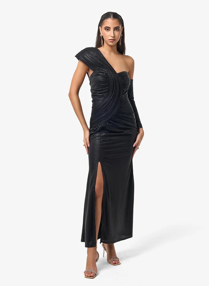 Threadz by Ajooni  One Shoulder Side Slit Maxi Dress for Women | Best Price UAE