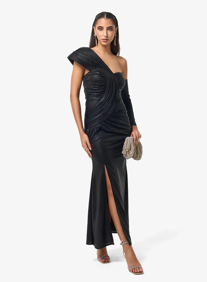 Threadz by Ajooni One Shoulder Side Slit Maxi Dress