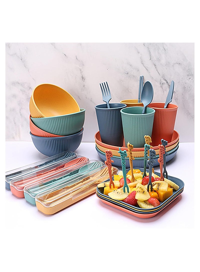 SYOSI 48pcs Unbreakable Dinnerware Sets for 4 People, Camping Plates and Bowls Set, Plastic Picnic Dinner Sets, Lightweight Colorful BBQ Plastic Serving Plates, Bowls, Cups,Cutlery, Forks,Tableware(Blue) - Image 3