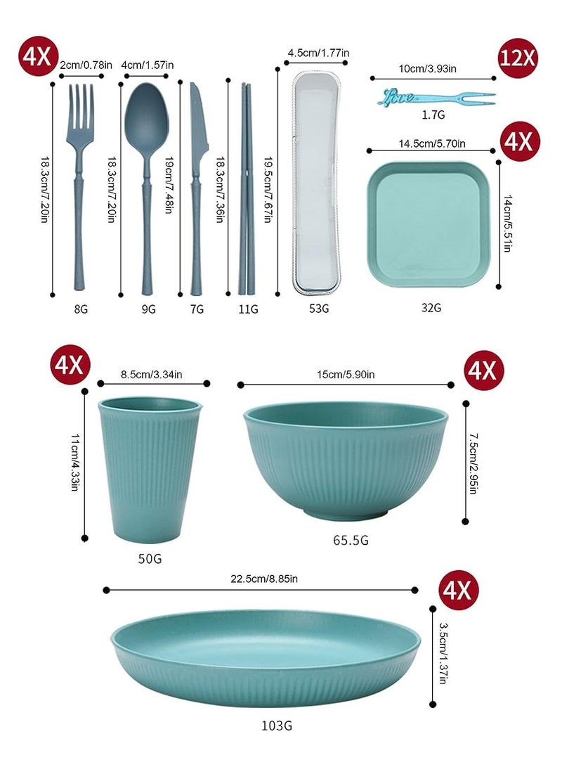 SYOSI 48pcs Unbreakable Dinnerware Sets for 4 People, Camping Plates and Bowls Set, Plastic Picnic Dinner Sets, Lightweight Colorful BBQ Plastic Serving Plates, Bowls, Cups,Cutlery, Forks,Tableware(Blue) - Image 5