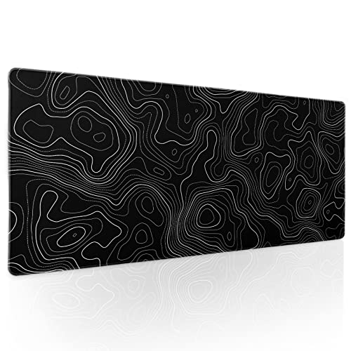 aportt Topographic Contour Black Gaming Mouse Pad XL Topo Geographic Map Lines Extended Large Mouse Pad Big Desk Mat NonSlip Rubber Base Stitched Edge Long Keyboard Playmat for Desk Computer315118 in - Image 1