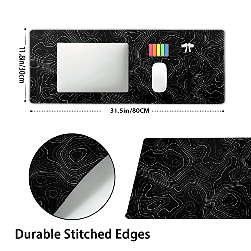 aportt Topographic Contour Black Gaming Mouse Pad XL Topo Geographic Map Lines Extended Large Mouse Pad Big Desk Mat NonSlip Rubber Base Stitched Edge Long Keyboard Playmat for Desk Computer315118 in - Image 3