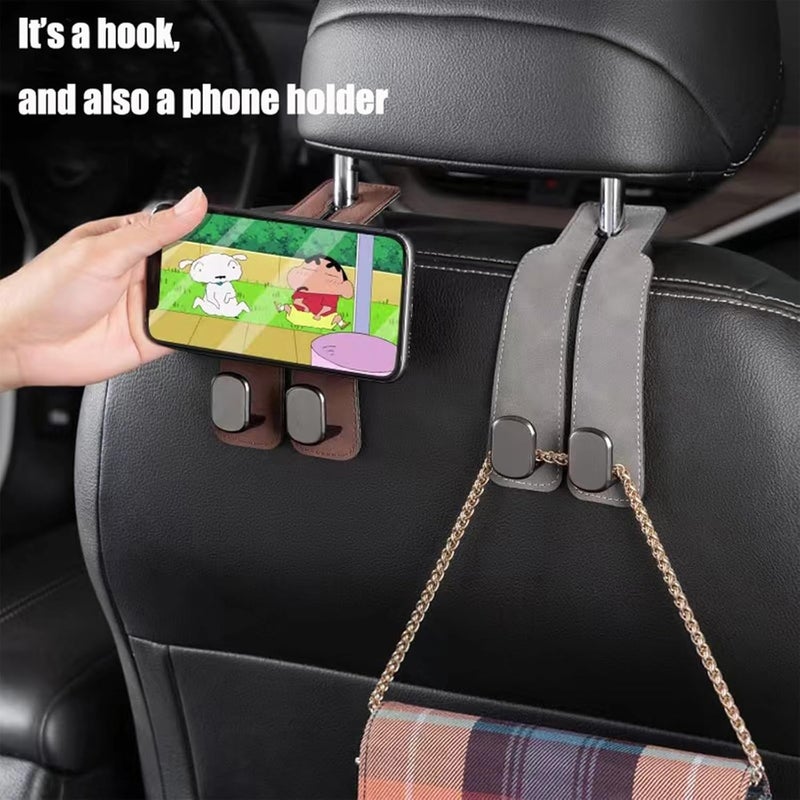ColisPar Car Headrest Hooks for Purses and Bags, Double Flexible Leather Hooks Car Accessories Interior for Women Men, 2 in 1 Back Seat Hook Car Organizer and Storage Car Essentials Organization Car Must Haves - Image 5