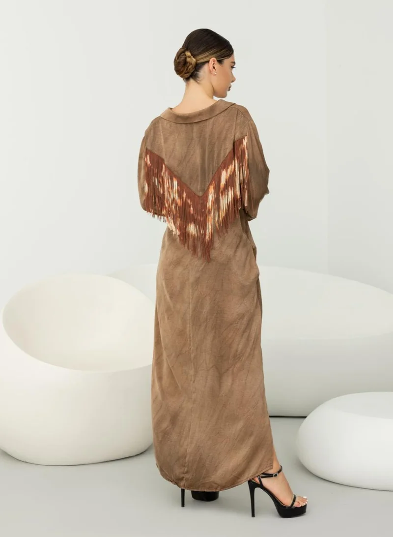 ELVA Long silk dress Fringe