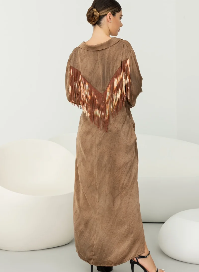 ELVA Long silk dress Fringe