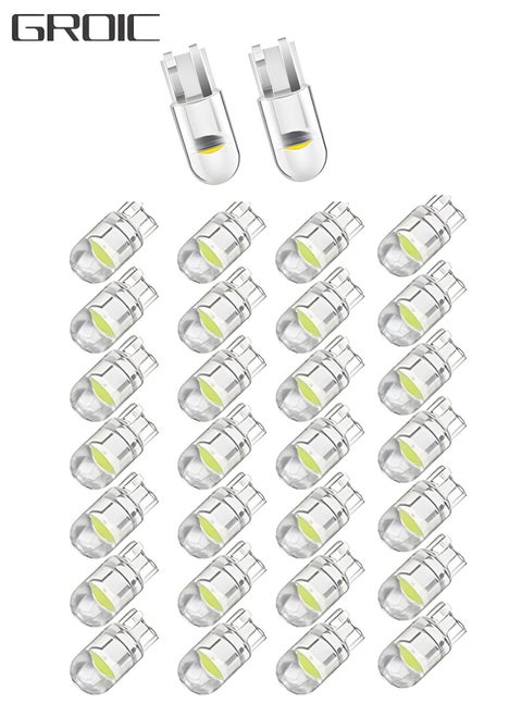 مصابيح LED 6000K أبيض، 6000K 68 2825 W5W T10 Wedge COB LED بديلة، سطوع فائق، لأضواء لوحة الترخيص، مصابيح موضع السيارة، ضوء الخريطة (أبيض، 30 قطعة)