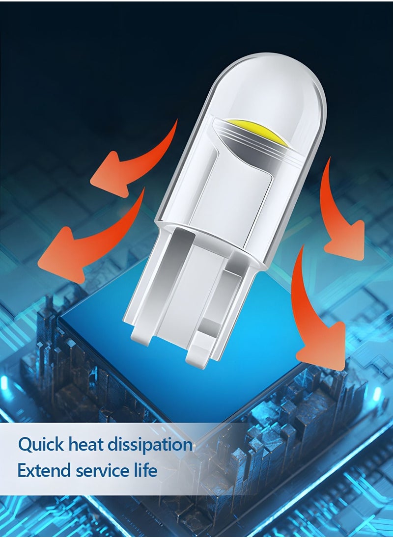 مصابيح LED 6000K أبيض، 6000K 68 2825 W5W T10 Wedge COB LED بديلة، سطوع فائق، لأضواء لوحة الترخيص، مصابيح موضع السيارة، ضوء الخريطة (أبيض، 30 قطعة)