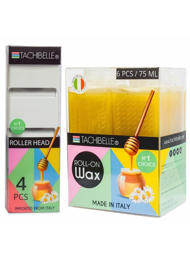 Tachibelle COMBO Leg Large Roller Head 4 Pack and 6 pack Depilatory Original Large Refill Rollon Wax Sweet Honey 75 ml Made in Italy - Image 1