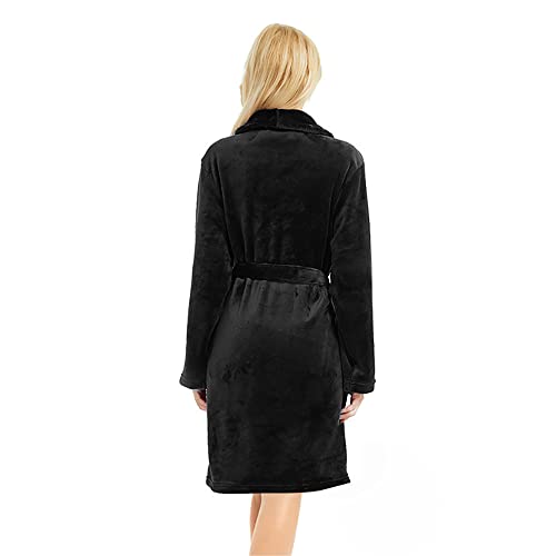U2SKIIN Women Fleece Robe, Short Cozy Plush Robes for Womens Soft Shawl Collar Warm Spa Bathrobe(Black, S/M) - Image 2
